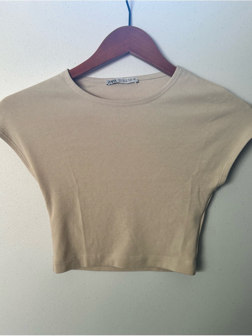Zara Cream Cropped Cap Sleeve Tee - Neutral - Medium (Fits Small)